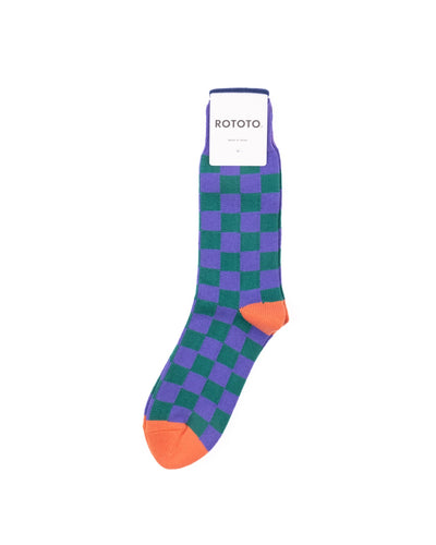 Checkerboard Crew Socks -Purple/Green