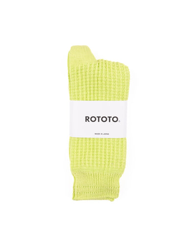 Cotton Waffle Crew Socks - Lime