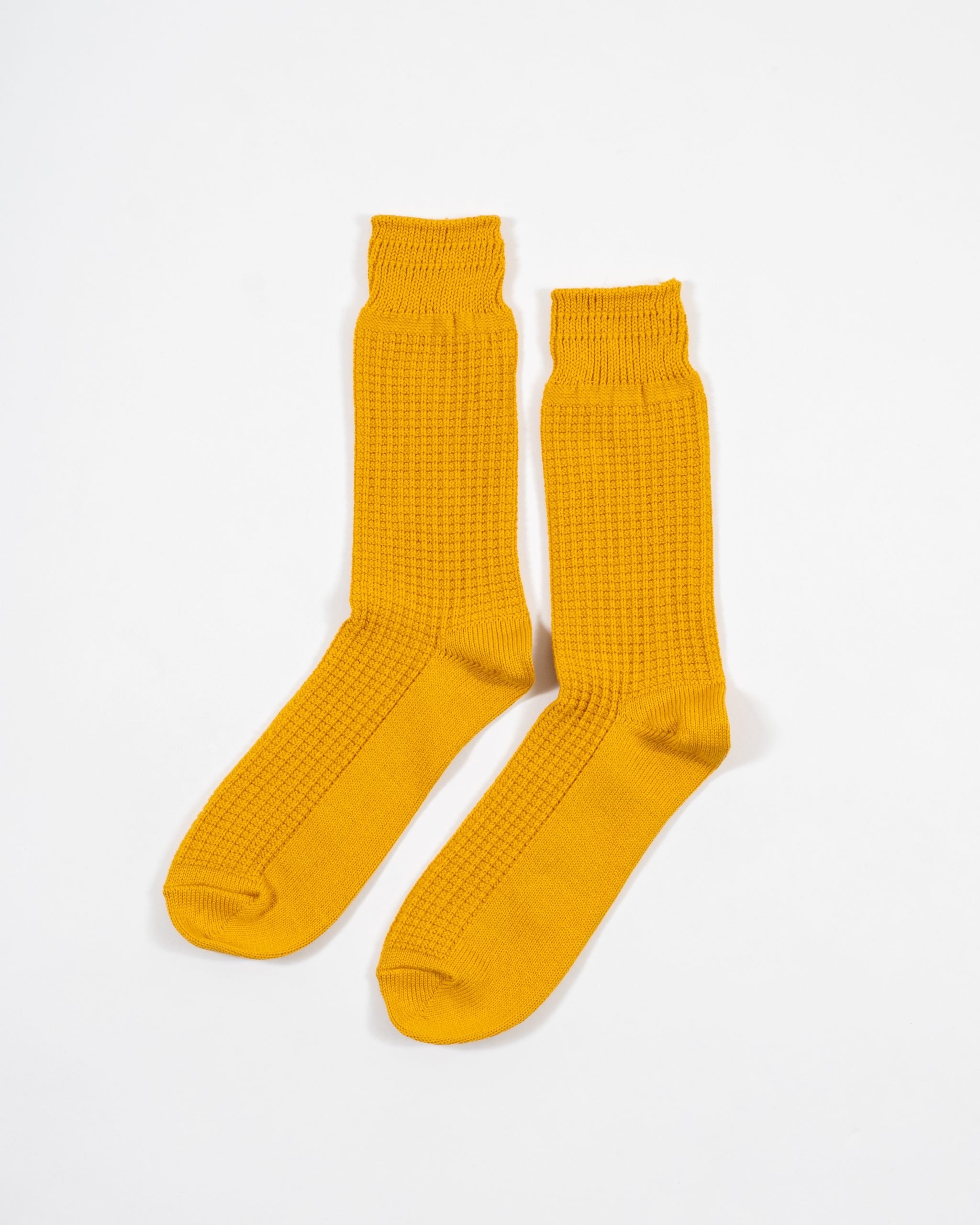 Cotton Waffle Crew Socks - Mustard