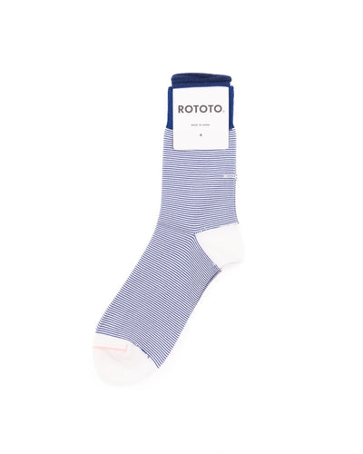 Fine Stripe Mini Crew Socks - D.Blue