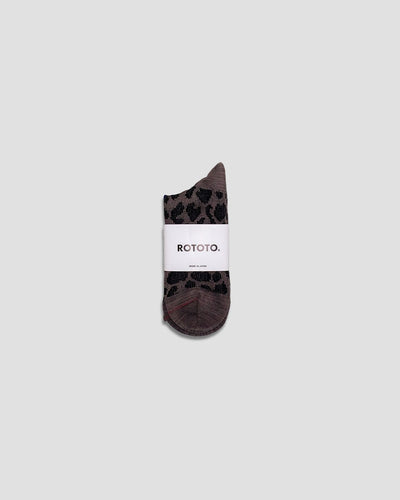 Leopard Mini Crew Socks - Charcoal