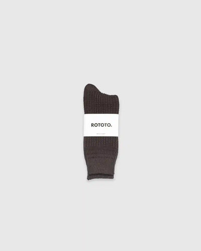 Cotton Waffle Crew Socks Dark Brown R1110