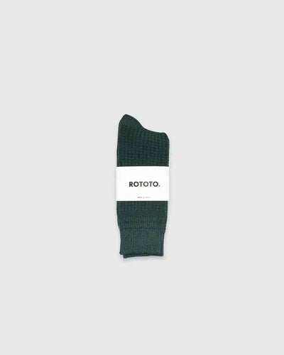 Cotton Waffle Crew Socks Forest Green R1110