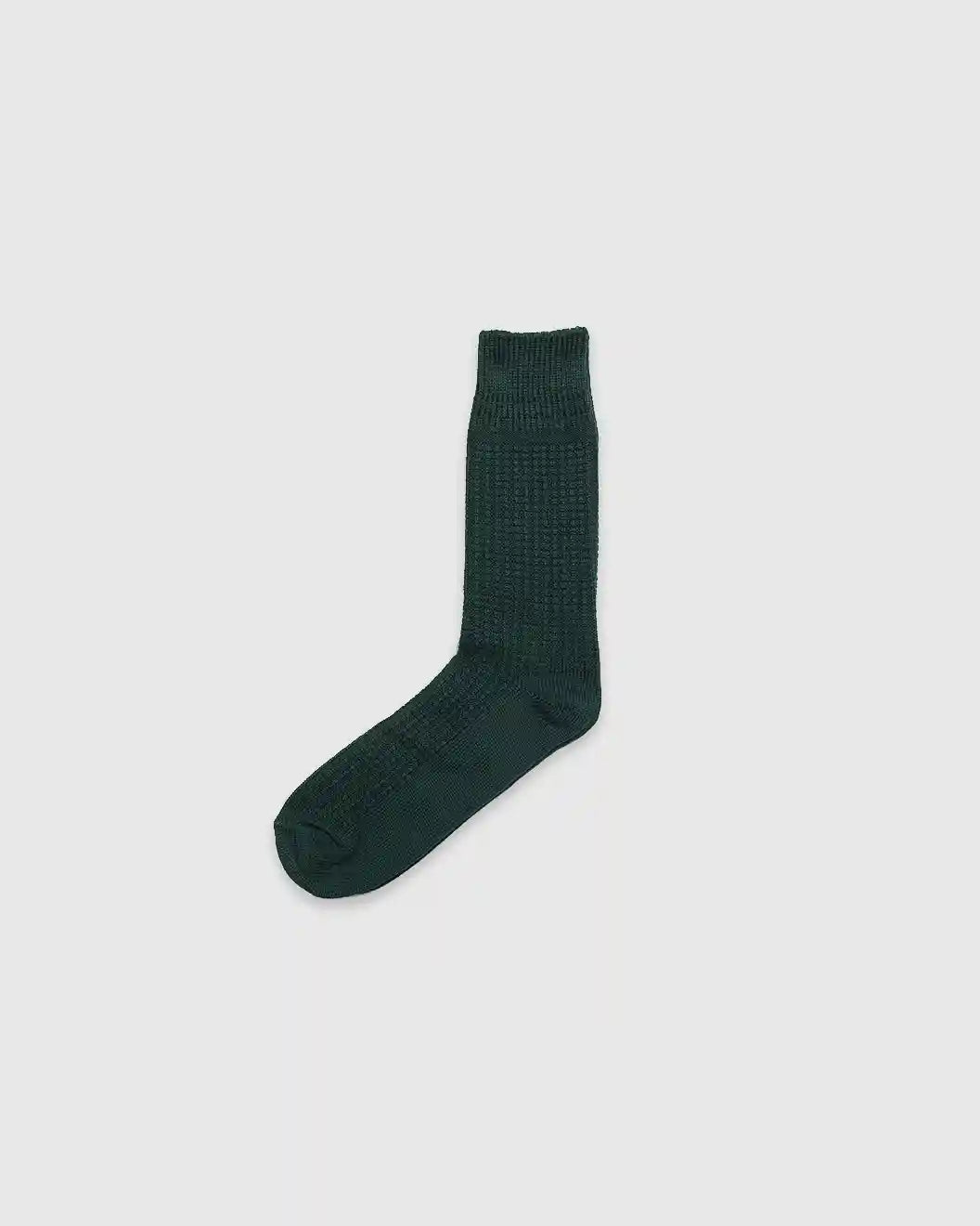 Cotton Waffle Crew Socks Forest Green R1110