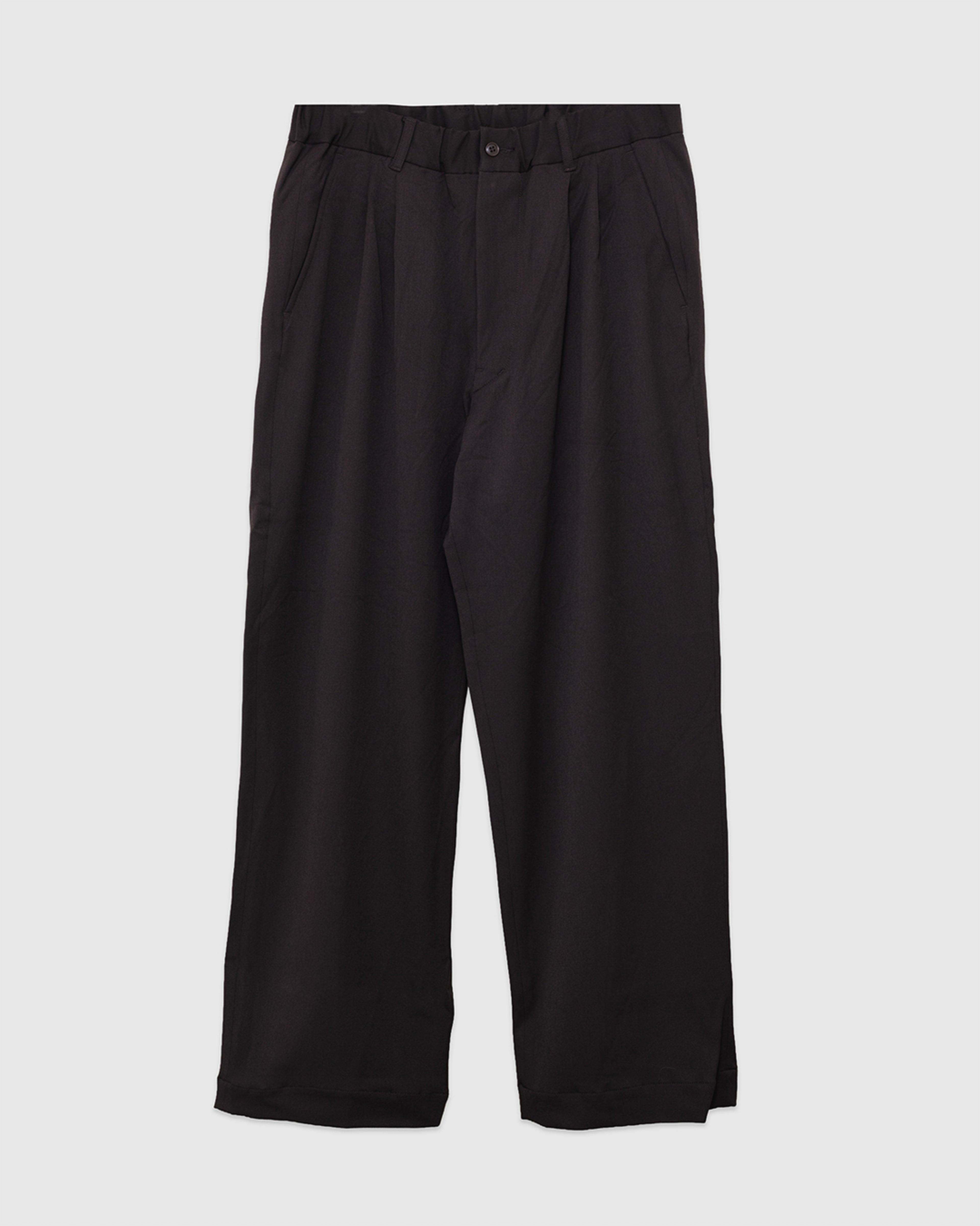 Twill Stretch Wide Double Pleated Easy Pants Brown