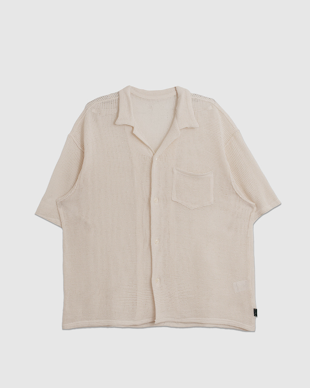 Open Collar Shirt Cotton Mesh White