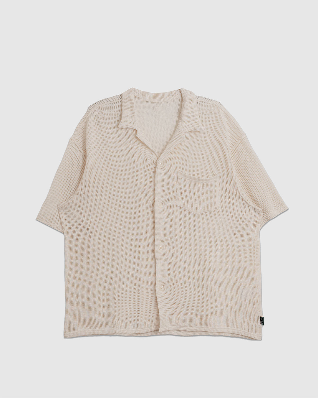 Open Collar Shirt Cotton Mesh White