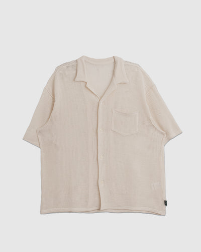 Open Collar Shirt Cotton Mesh White