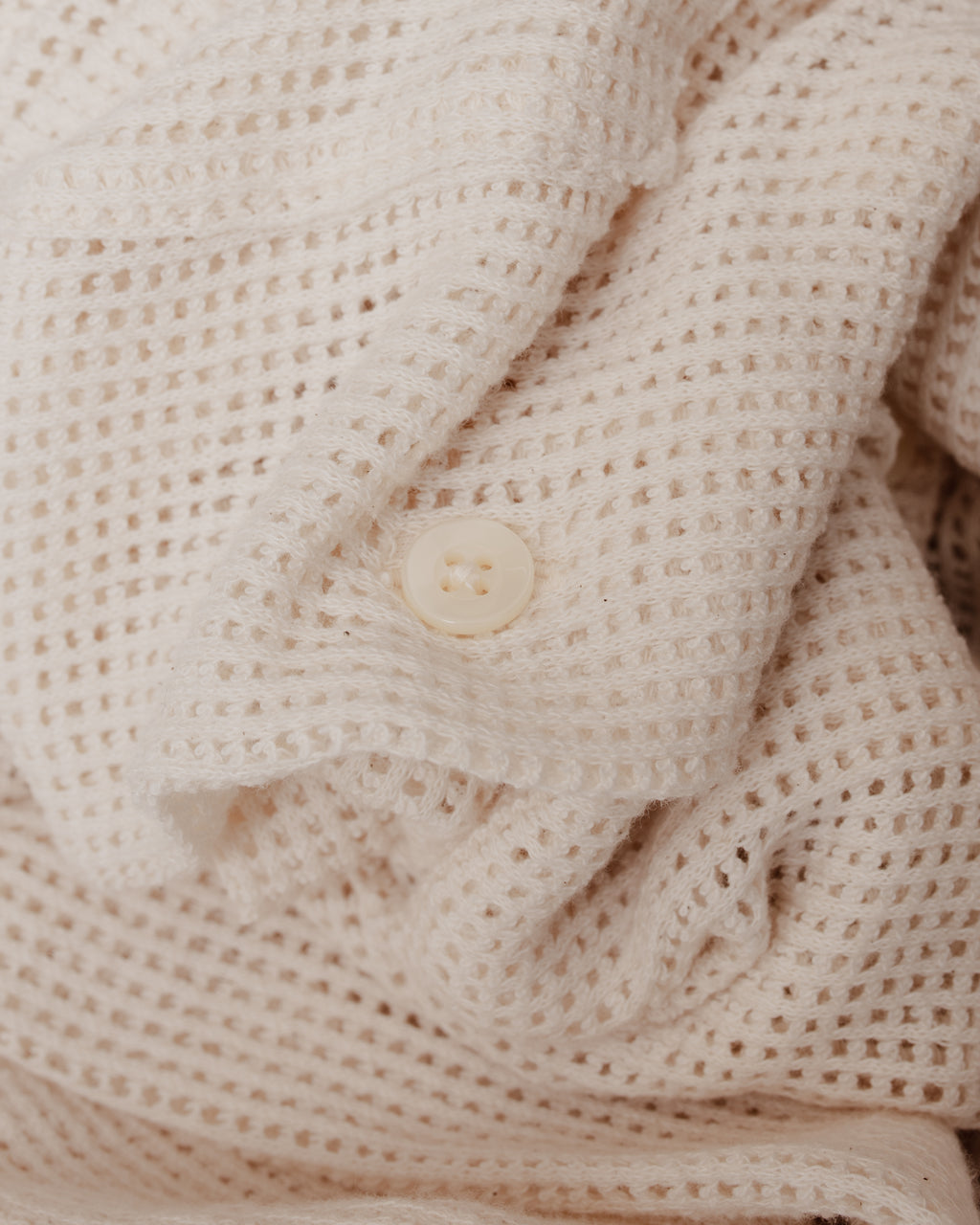 Open Collar Shirt Cotton Mesh White