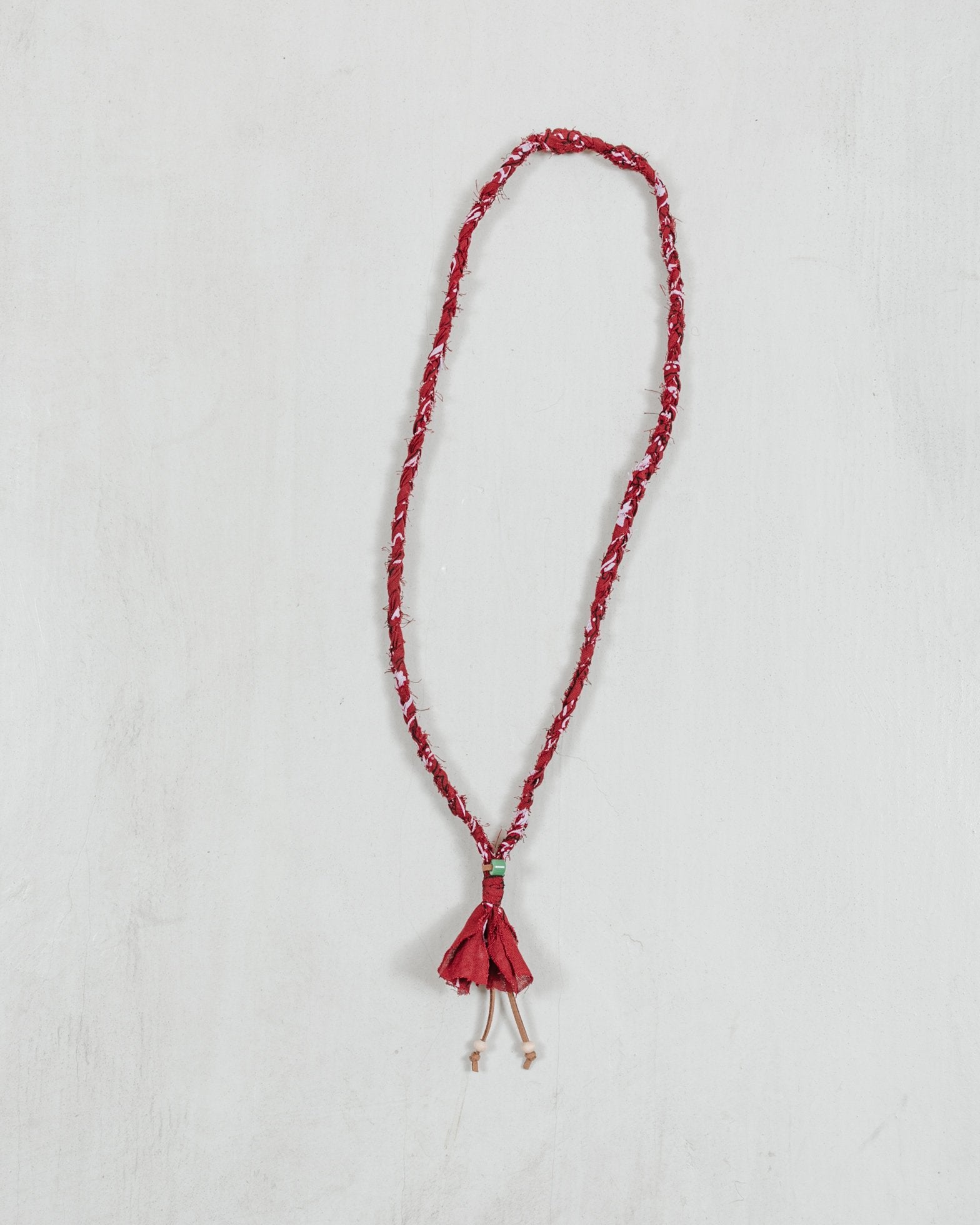 Embrace The Earth Bandana Necklace #4 - Bordeaux/ Brown Leather/ Green Bead