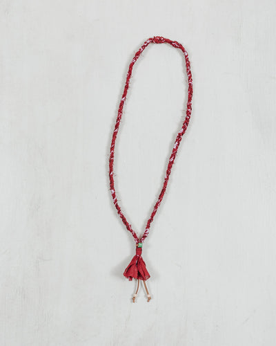 Embrace The Earth Bandana Necklace #4 - Bordeaux/ Brown Leather/ Green Bead