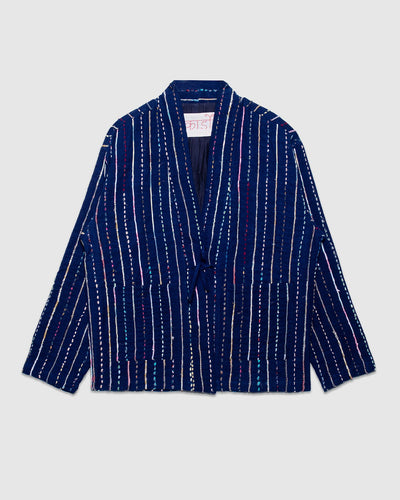 Craft Osaka Kimono Upcycled w/ Hand Embroidery - Indigo