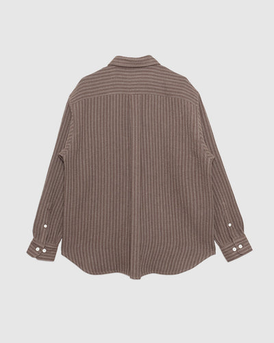 Ole Oversized Wool Stripe Shirt Seal Brown