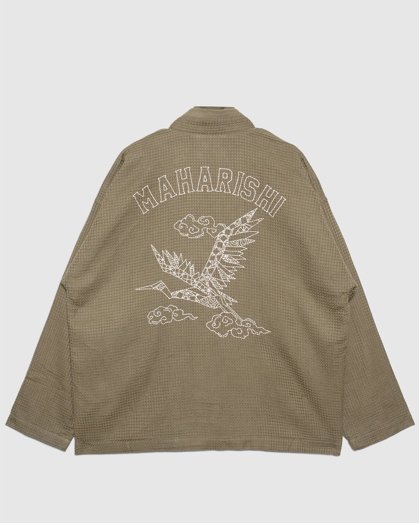 Embroidered Waffle Olive Kimono Overshirt