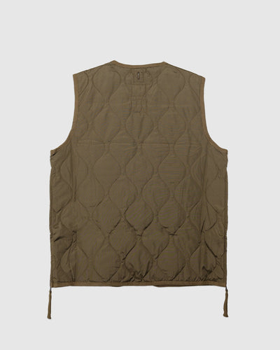 Military W-Zip V Neck Down Vest Dark Olive