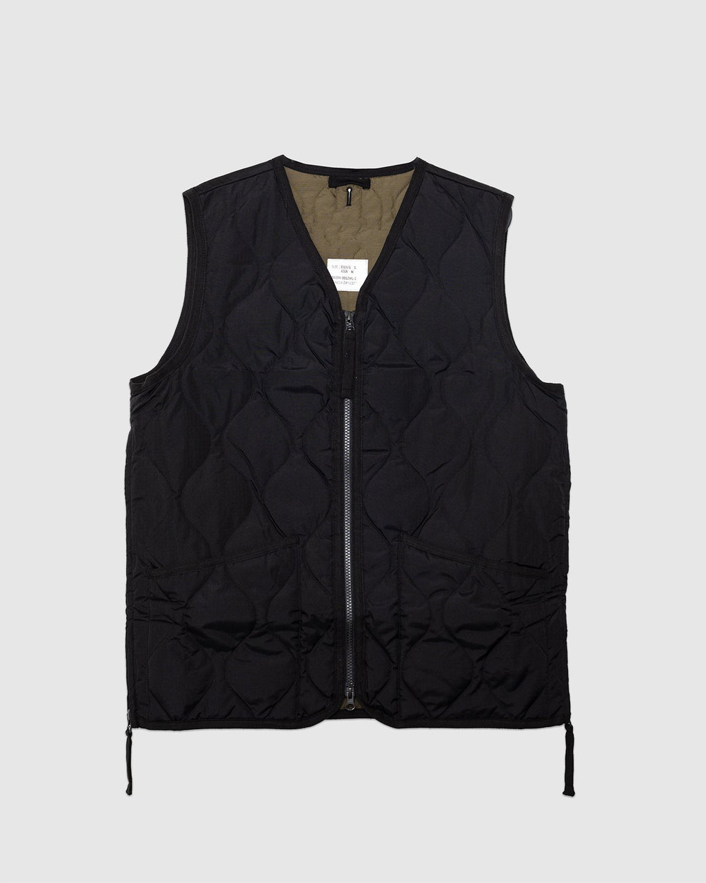 Military W-Zip V Neck Down Vest Black