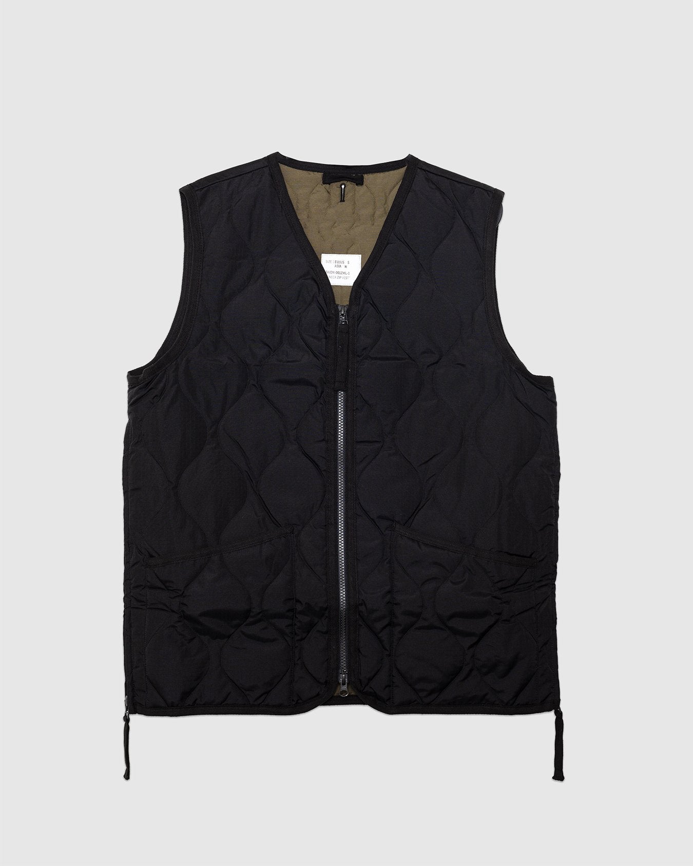 Military W-Zip V Neck Down Vest Black