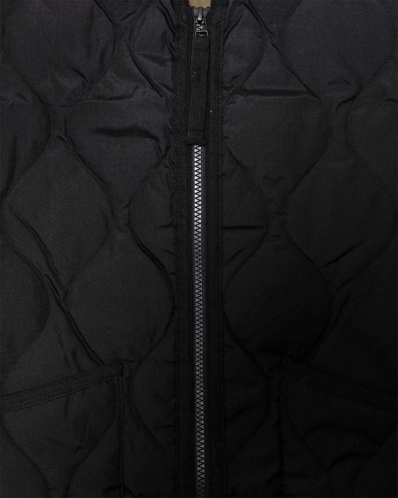 Military W-Zip V Neck Down Vest Black