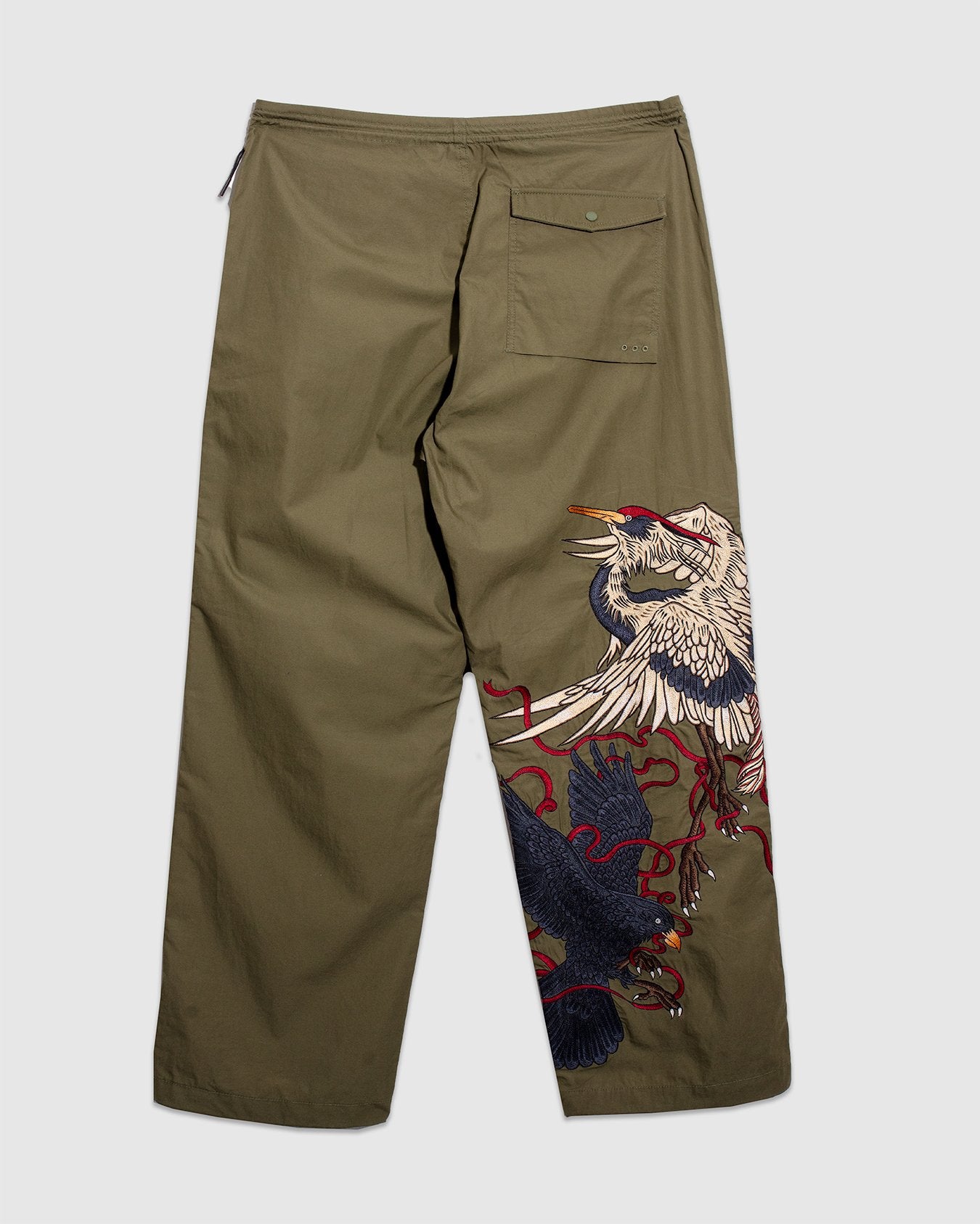 Crow and Heron Embroidery Loose Snopants - Olive