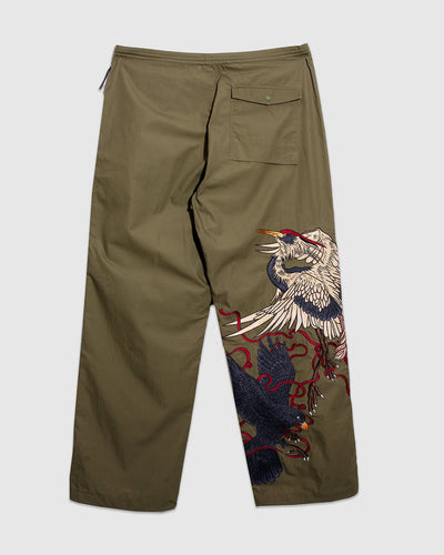 Crow and Heron Embroidery Loose Snopants - Olive