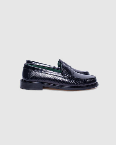 Yardee Mocassin Loafer Black Lizzard Pattern
