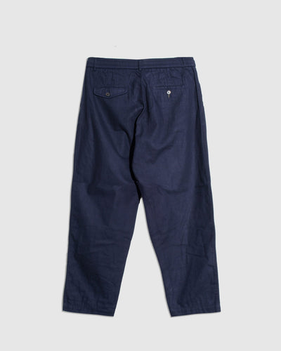 Pleated Track Pant in Brushed Moleskin - Navy