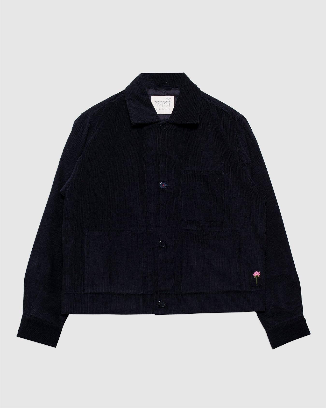 Bodhi 4 Button Quilted Jacket Black Corduroy CORD14