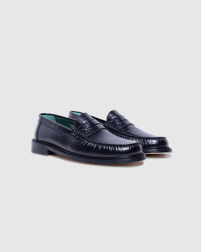 Yardee Mocassin Loafer Black Lizzard Pattern