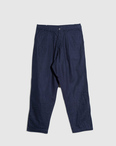 Pleated Track Pant in Brushed Moleskin - Navy