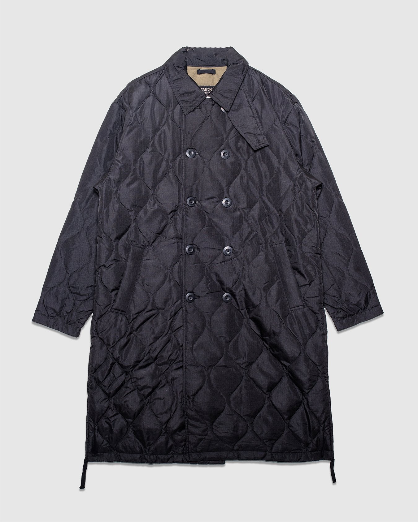 Military Breasted Long Down Coat - Black