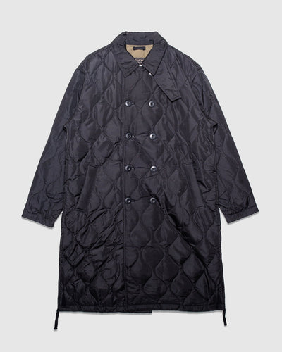 Military Breasted Long Down Coat - Black