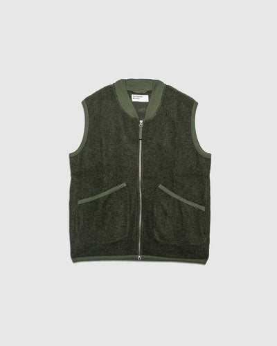 Wool Fleece Zip Waistcoat - Olive