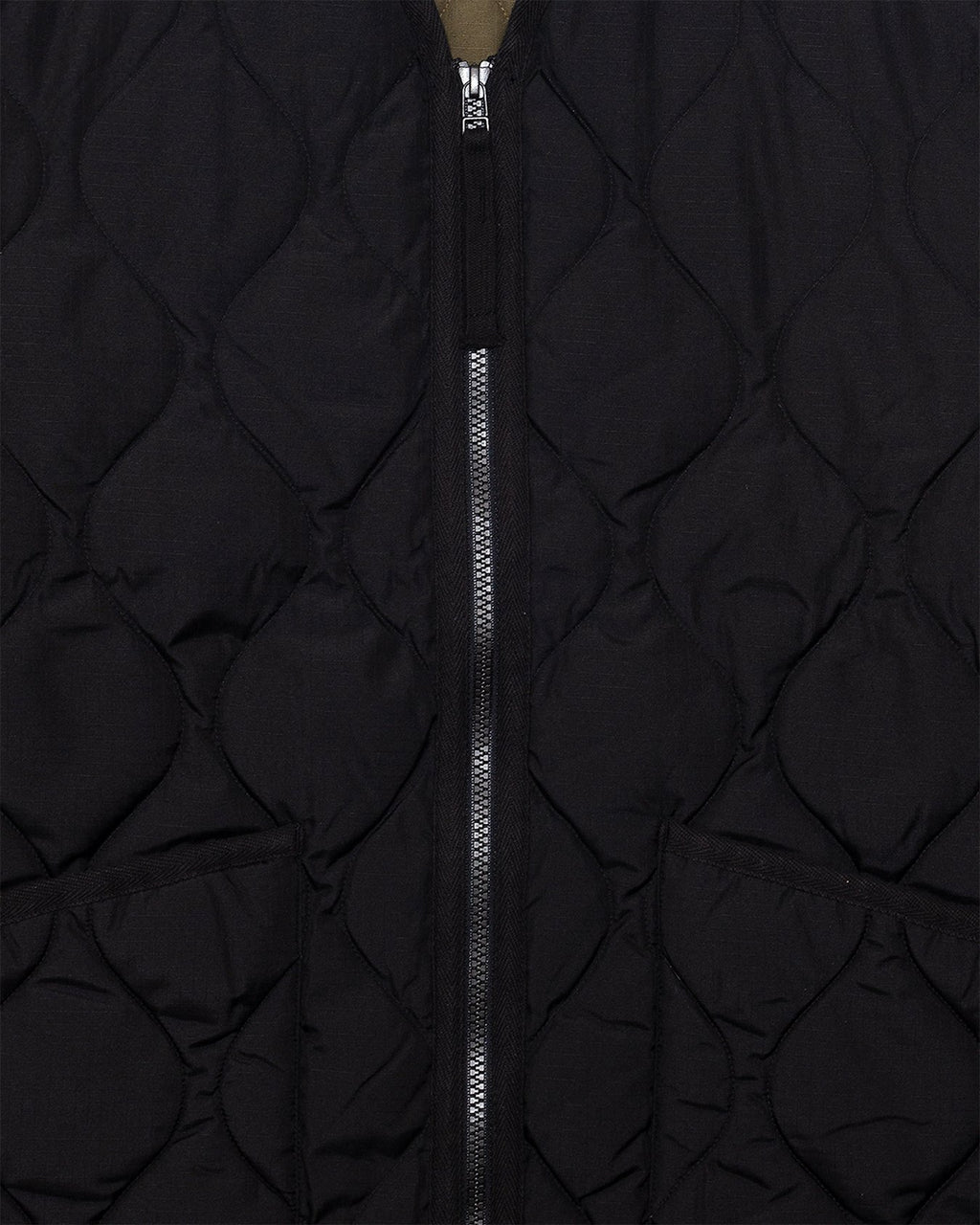 Military W-Zip V Neck Down Jacket Black