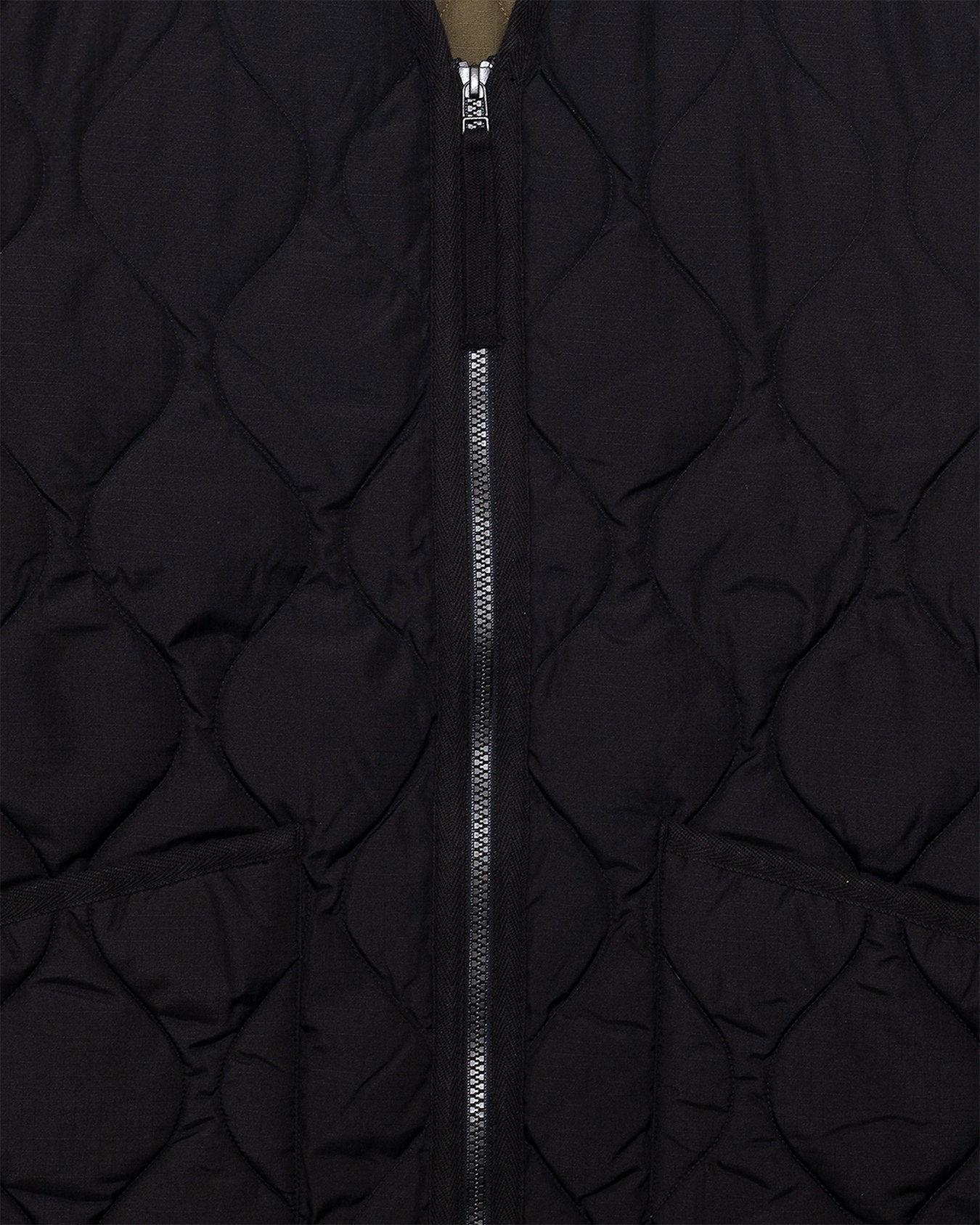 Military W-Zip V Neck Down Jacket Black