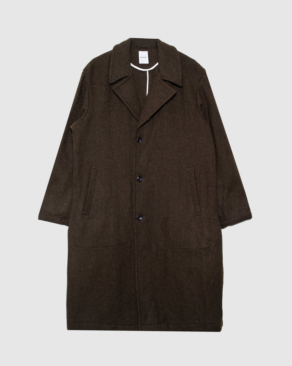Harris Tweed Ulster Collar Long Coat - Olive