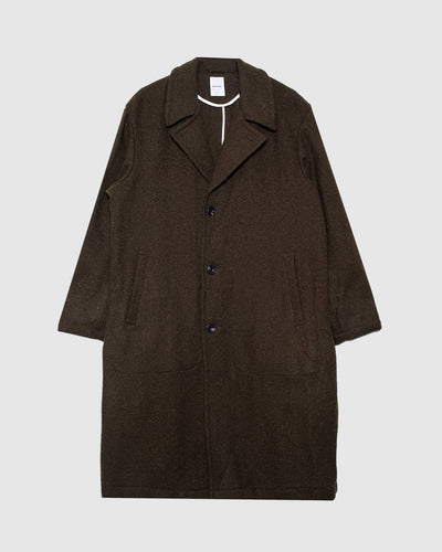 Harris Tweed Ulster Collar Long Coat - Olive