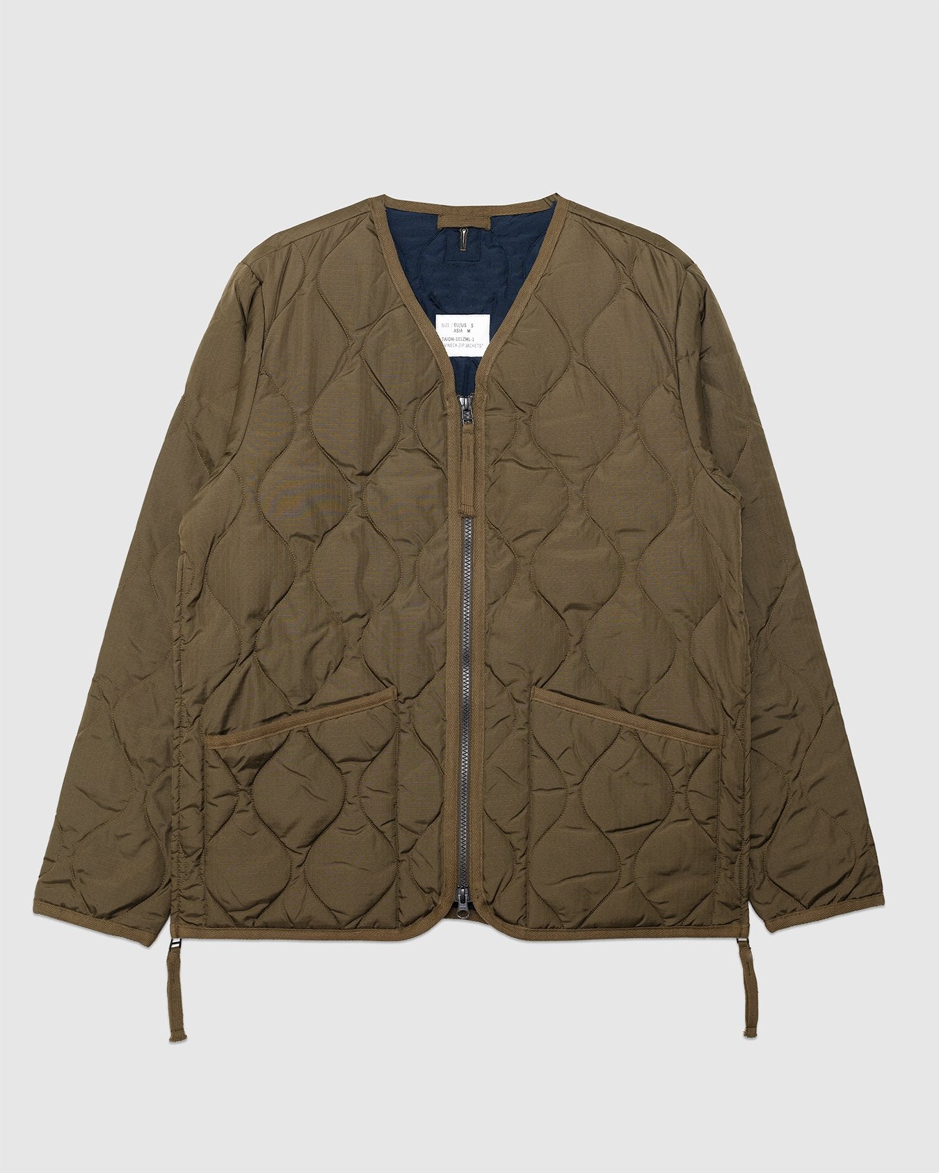 Military W-Zip V Neck Down Jacket Dark Olive