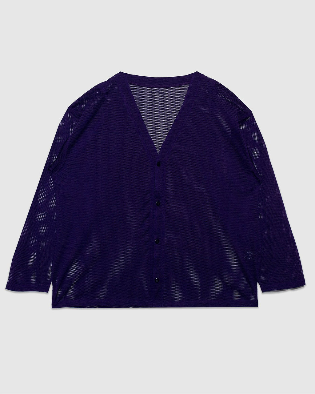V-Neck Knit Mesh Cardigan - Purple