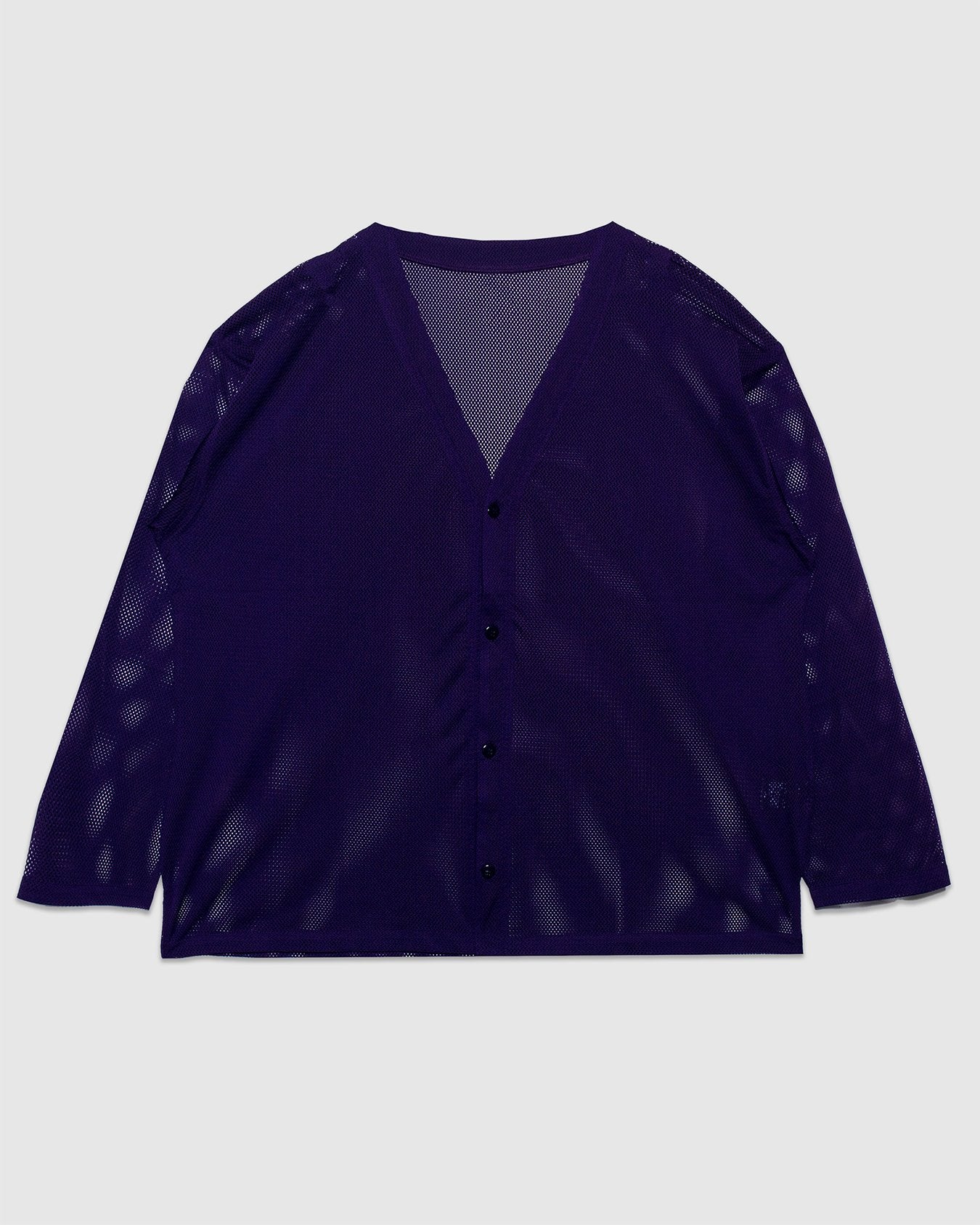 V-Neck Knit Mesh Cardigan - Purple