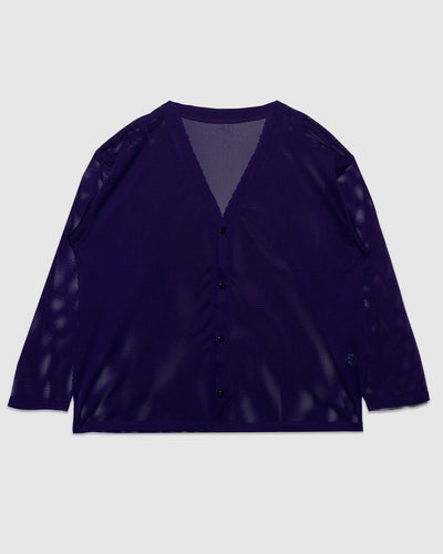 V-Neck Knit Mesh Cardigan - Purple
