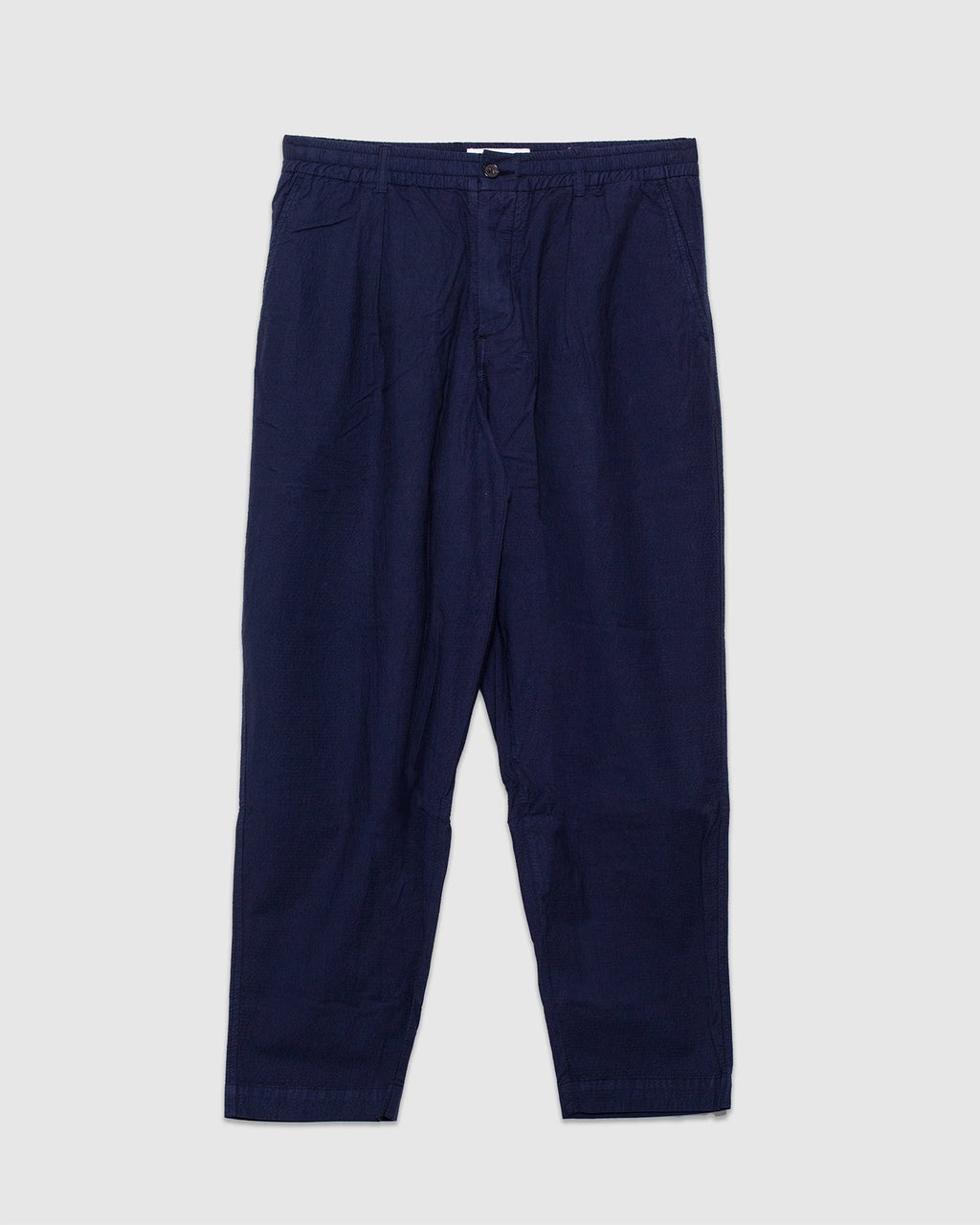 Pleated Track Pant in Seersucker ll - Navy