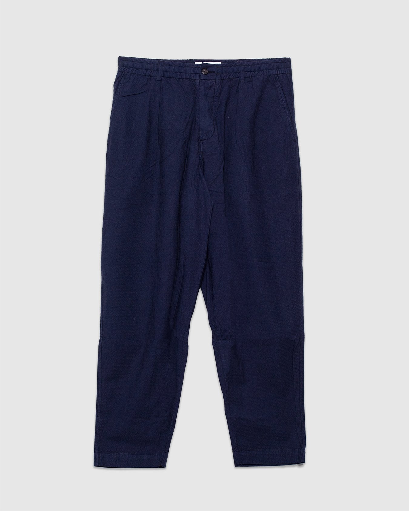 Pleated Track Pant in Seersucker ll - Navy