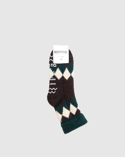 Comfy Room Socks "Diamond" D Green/Brown