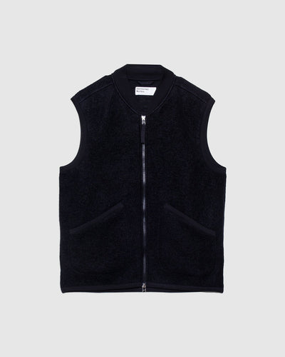 Zip Waistcoat Black Wool Fleece