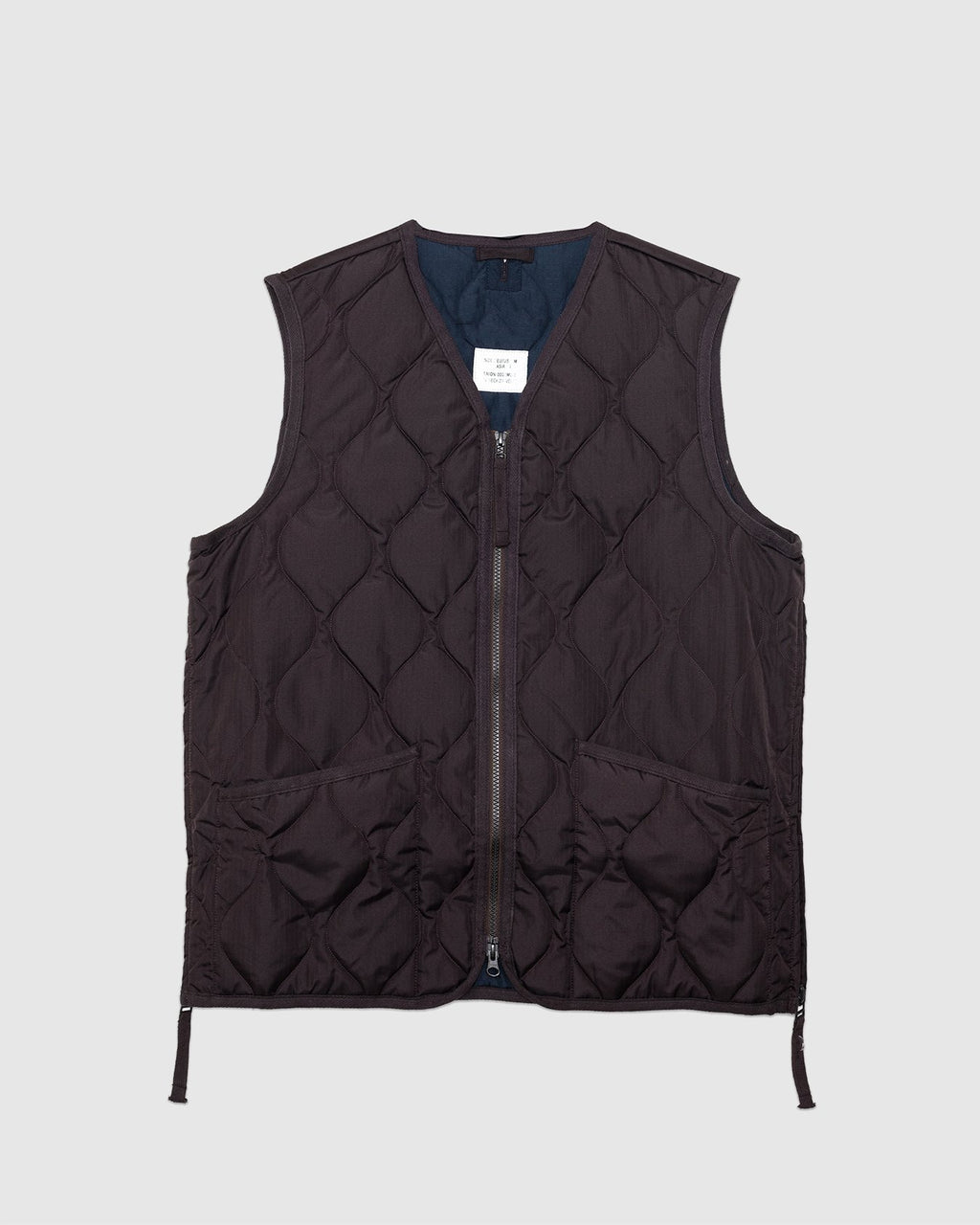 Military W-Zip V Neck Down Vest Dark Chocolate