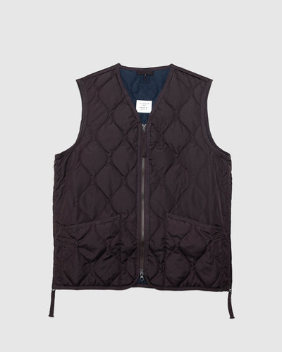 Military W-Zip V Neck Down Vest Dark Chocolate