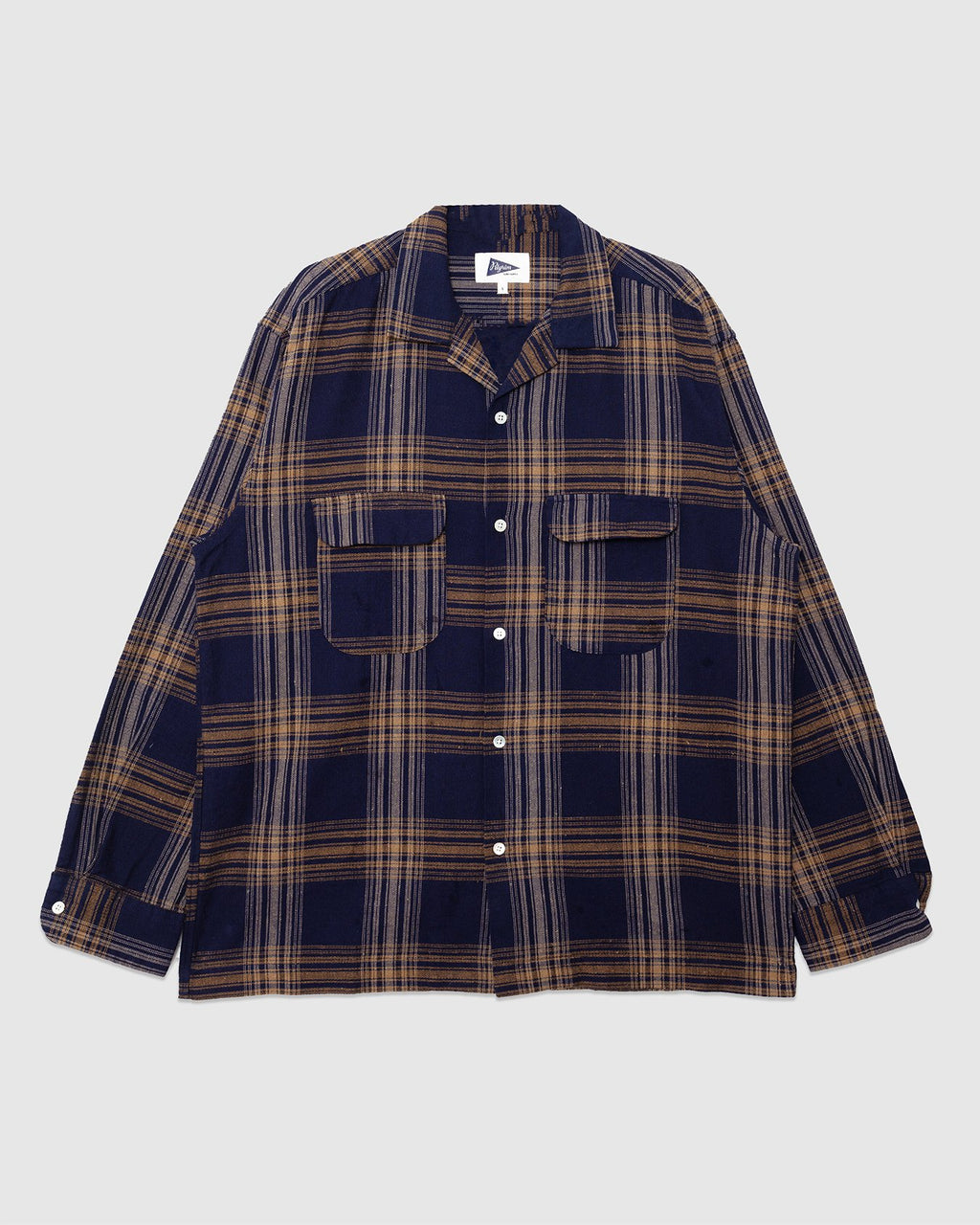 Vincent Nep Herringbone Plaid Shirt Khaki