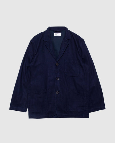 Three Button Jacket Navy Brushed Moleskin