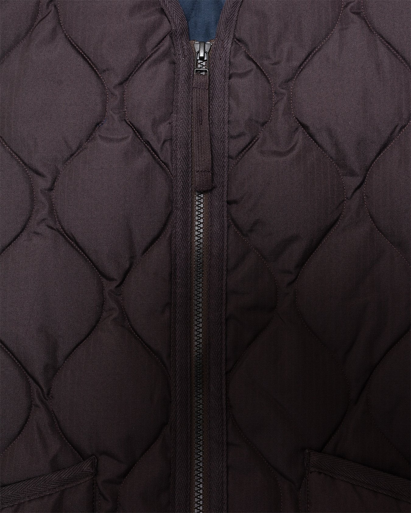 Military W-Zip V Neck Down Vest Dark Chocolate