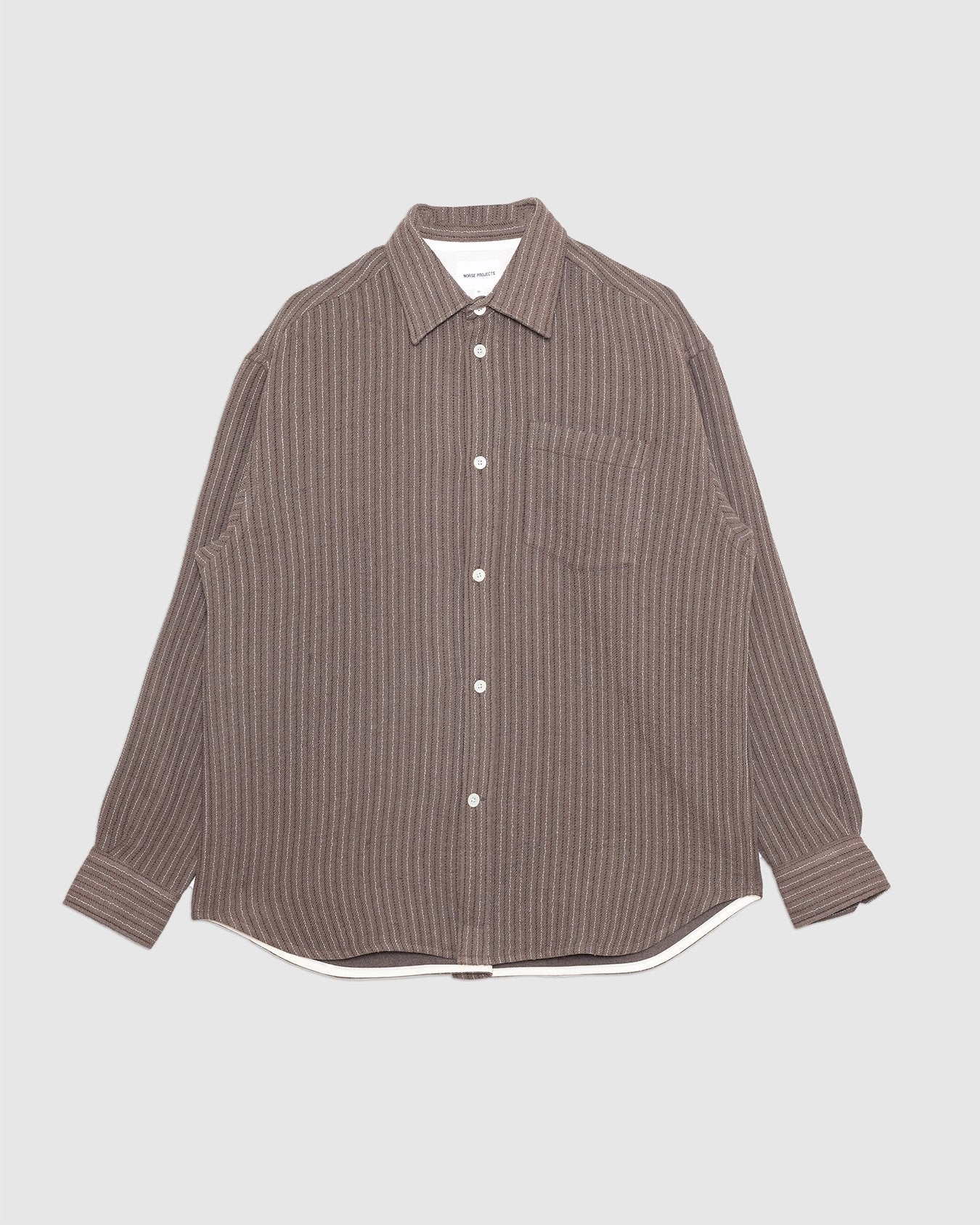 Ole Oversized Wool Stripe Shirt Seal Brown